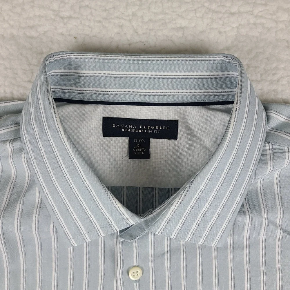 Banana Republic‎ Shirt Mens XL Blu-ish Gray Striped Non Iron Dress Button Up *